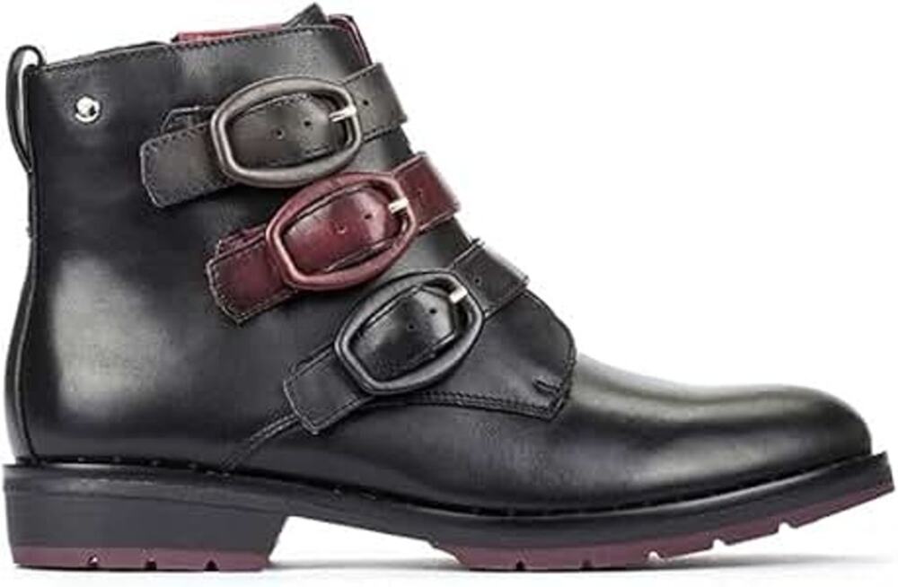 Pikolinos Caravaca Buckle Strap Bootie Leather High Top Black Red EU 39 US 9